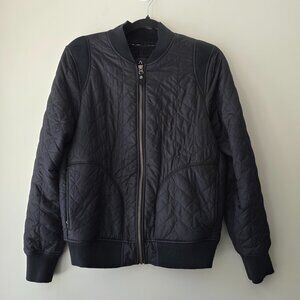 PRANA Quilted Bomber Jacket | Medium | Full Zip Black Faux Sherpa Lining